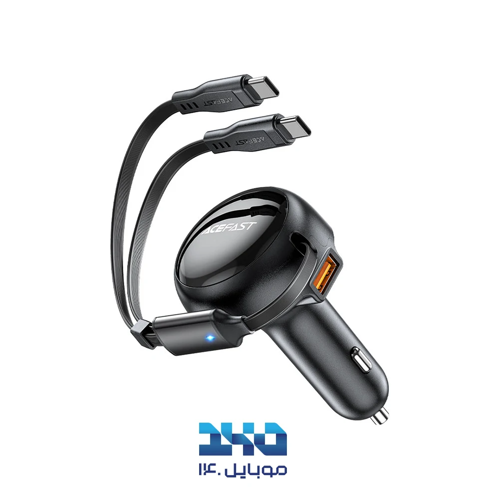 شارژر فندکی 53 وات ایس فست مدل B13 با کابل متصل جمع‌شونده دو سر USB-C