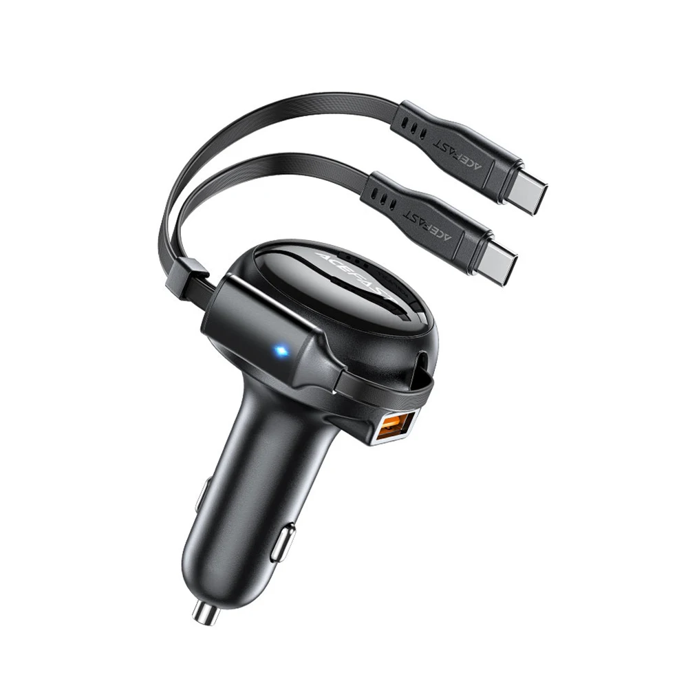 شارژر فندکی 53 وات ایس فست مدل B13 با کابل متصل جمع‌شونده دو سر USB-C